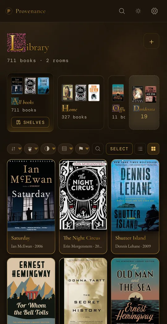 The Library of the same sample library: rooms and the grid of covers